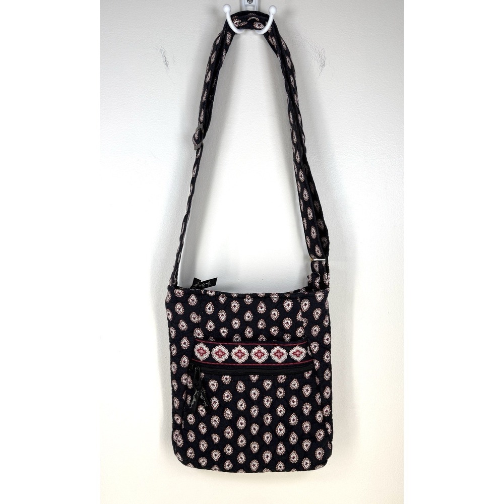vera bradley purse Classic Black Quilted Cotton Hipster Crossbody Bag Retired